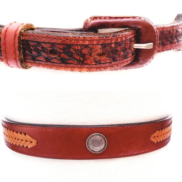 Mens Leather Crafted Concho Belt 44 Vintage Western Rustic Cabin-core Cowboy - Picture 1 of 8